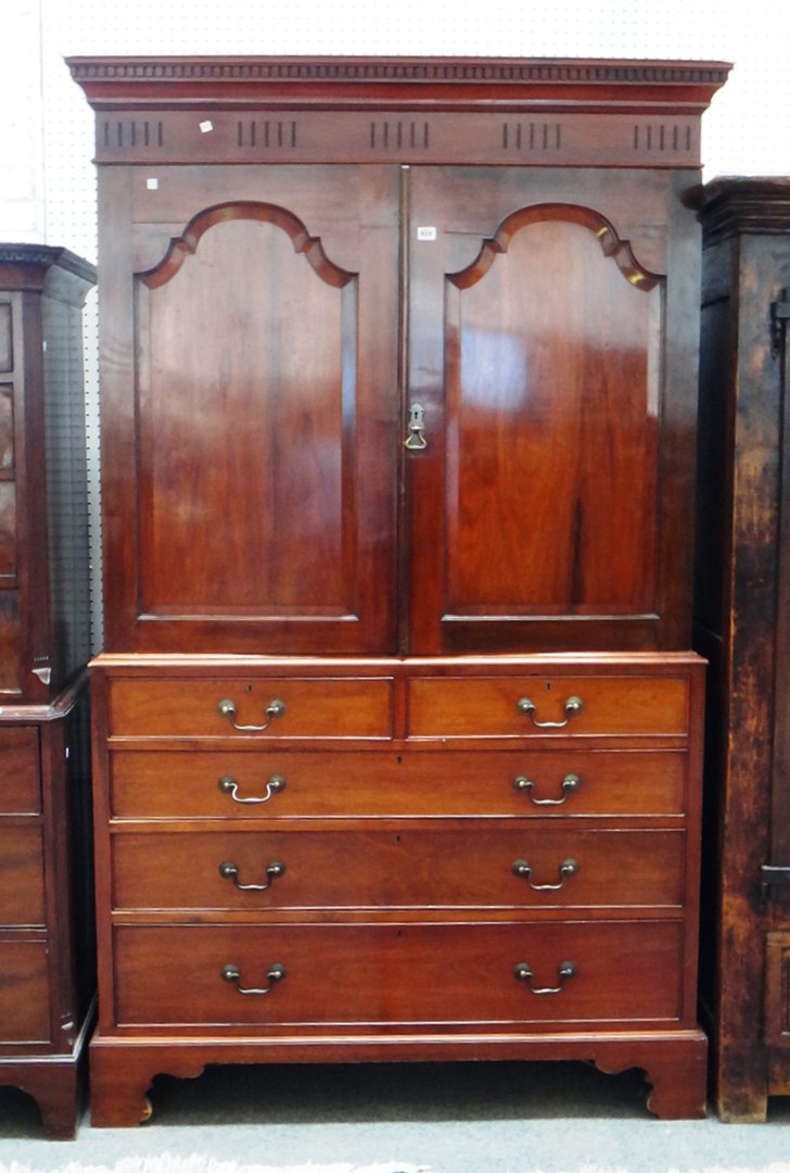 Appraisal: A George III style hardwood linen press the pair of