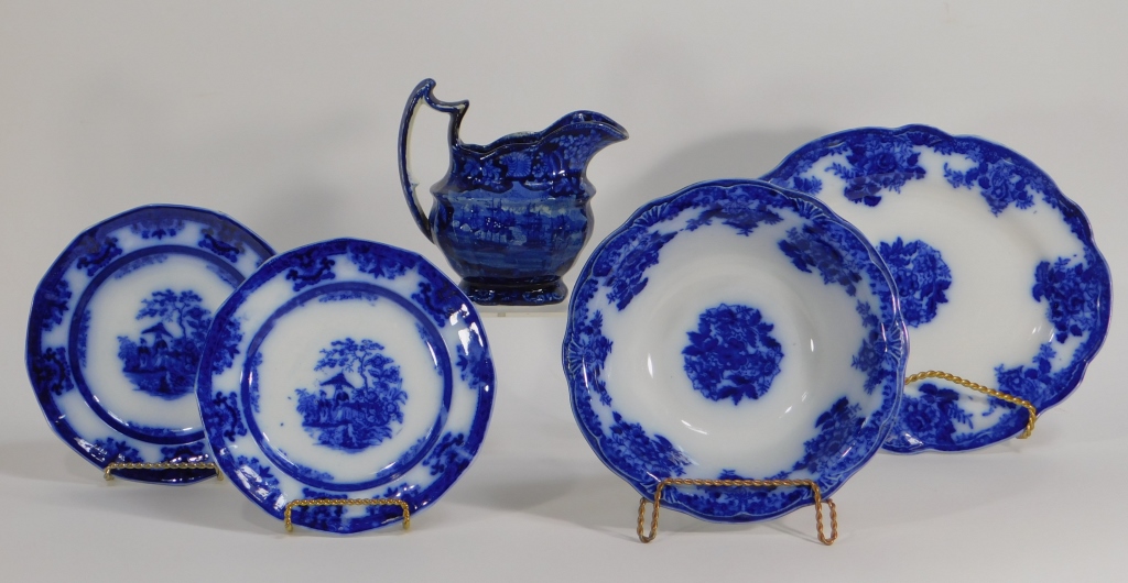 Appraisal: STAFFORDSHIRE FLOW BLUE LAFAYETTE POTTERY GROUP England th CenturyGroup includes