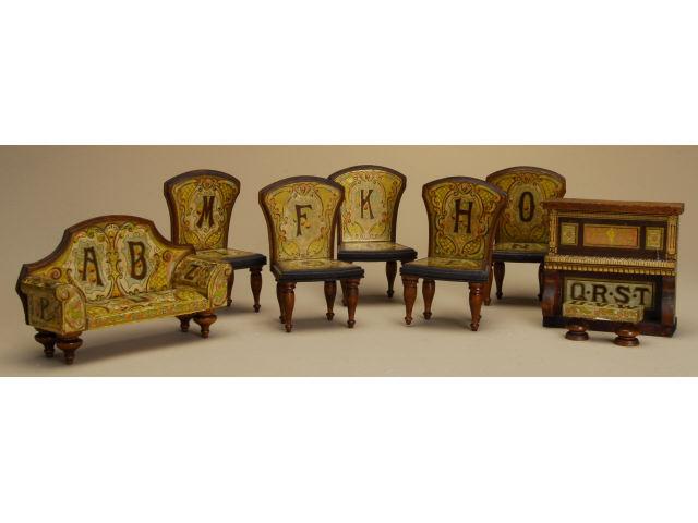 Appraisal: Bliss Alphabet Dollhouse Furniture America ca an eight-piece set of