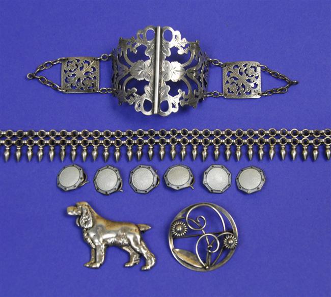 Appraisal: ASSEMBLAGE OF SILVER JEWELRY including a necklace a bracelet brooches