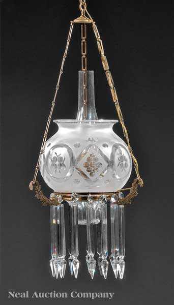 Appraisal: An American Brass and Glass Hanging Lantern late th c