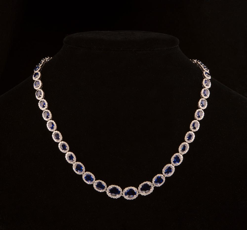 Appraisal: kt White Gold Sapphire and Diamond Necklace mounted with oval