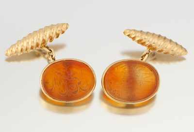 Appraisal: A Pair of Carved Carnelian and Gold Cufflinks k yellow