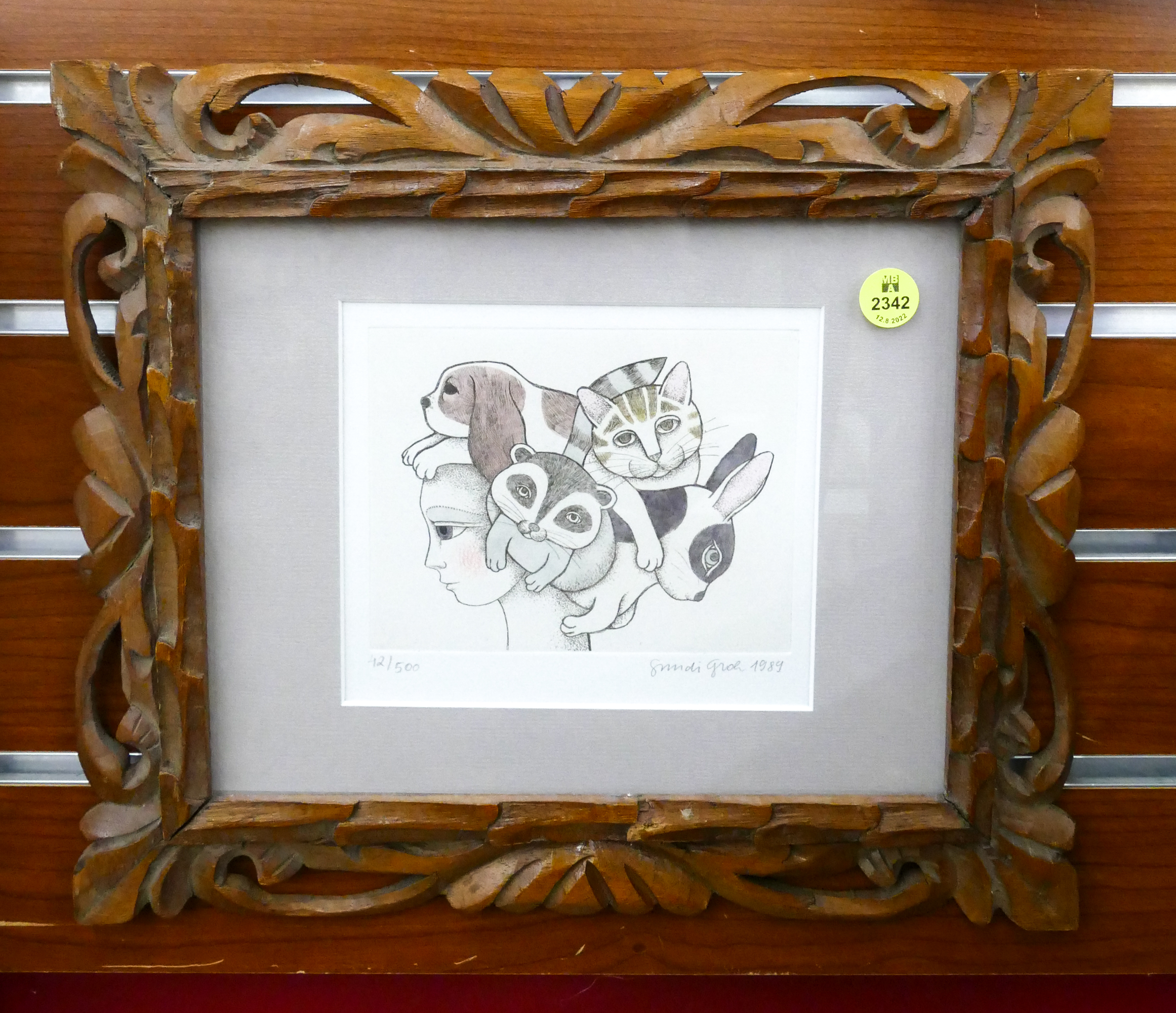 Appraisal: Groh Gundi Animals S N Etching Framed- x ''