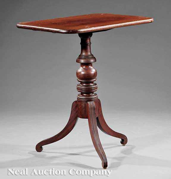 Appraisal: An American Federal Carved Mahogany Tilt-Top Candlestand c Boston rectangular