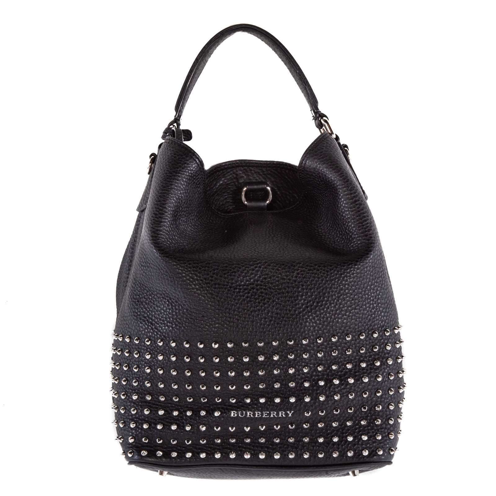 Appraisal: A BURBERRY LEATHER STUDDED HOBO A black grained leather Burberry