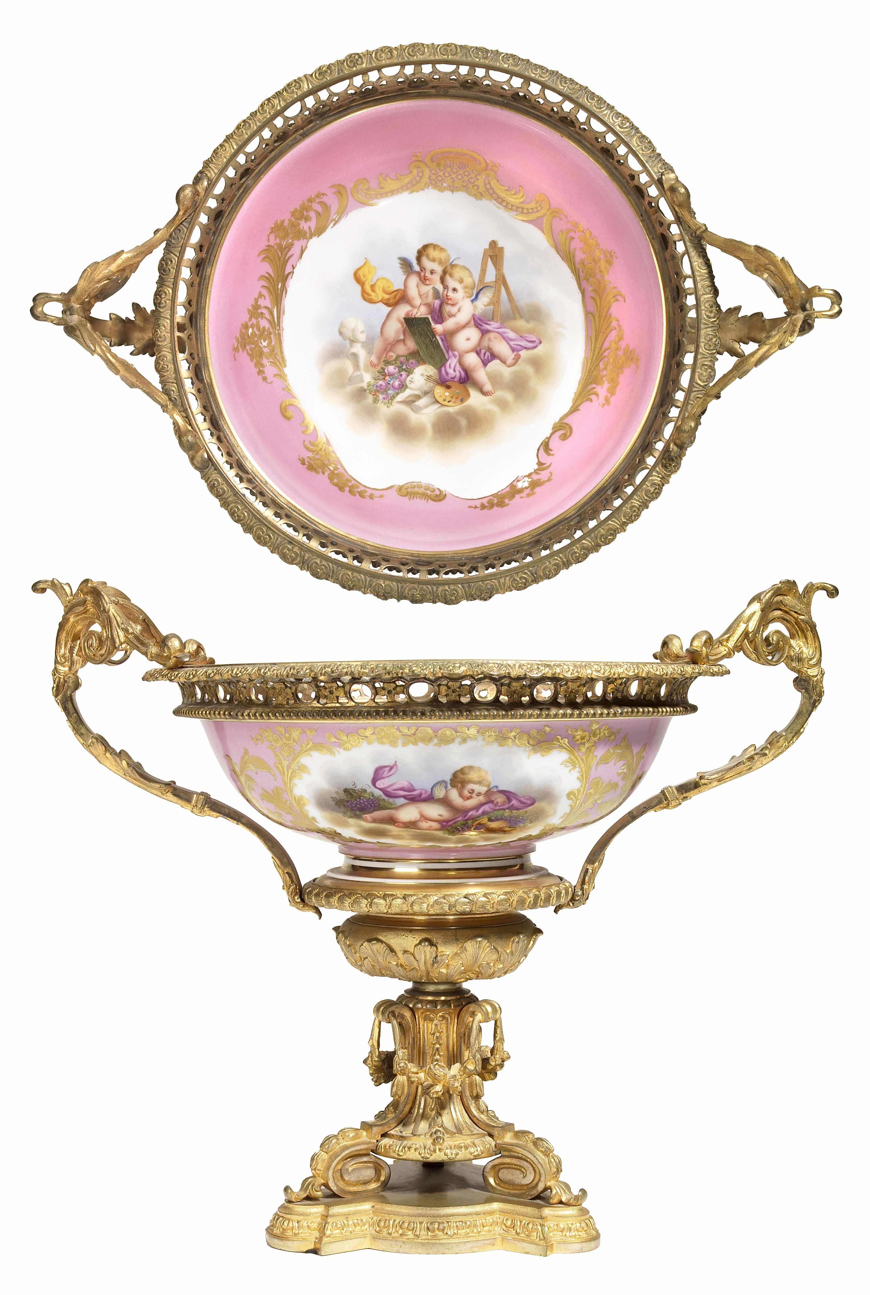 Appraisal: A Svres style gilt bronze mounted porcelain bowl late th