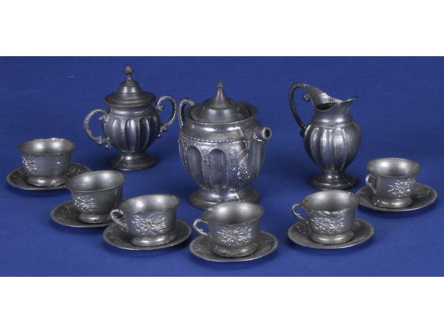 Appraisal: German Soft Metal Miniature Tea Set MN Germany ca soft