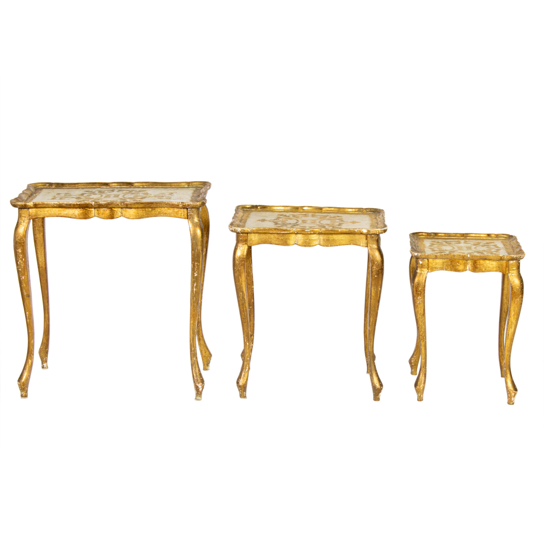 Appraisal: LOT OF ITALIAN PAINTED AND PARCEL GILT NESTING TABLES Lot