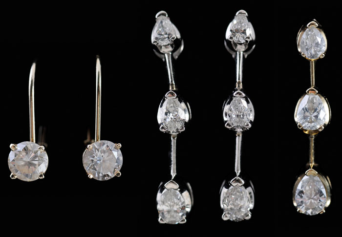 Appraisal: Five Pieces of Diamond Jewelry pair drop pierced earrings each