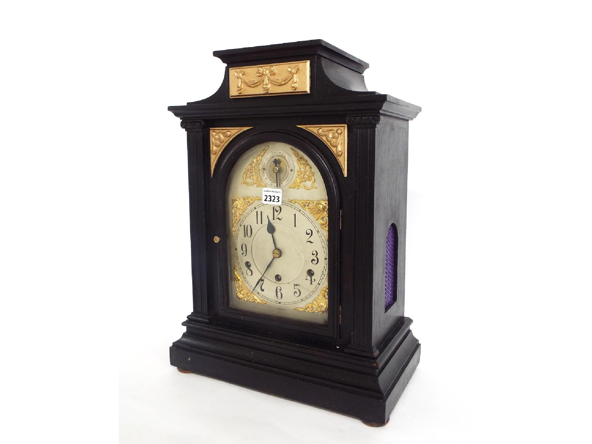 Appraisal: Large German ebonised three train mantel clock striking on five