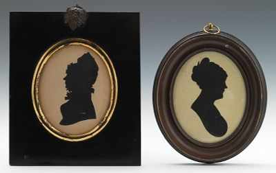 Appraisal: Two Hand Cut Paper Silhouettes Framed The first an oval