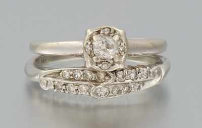 Appraisal: A Ladies' Vintage Wedding Set k white gold set includes