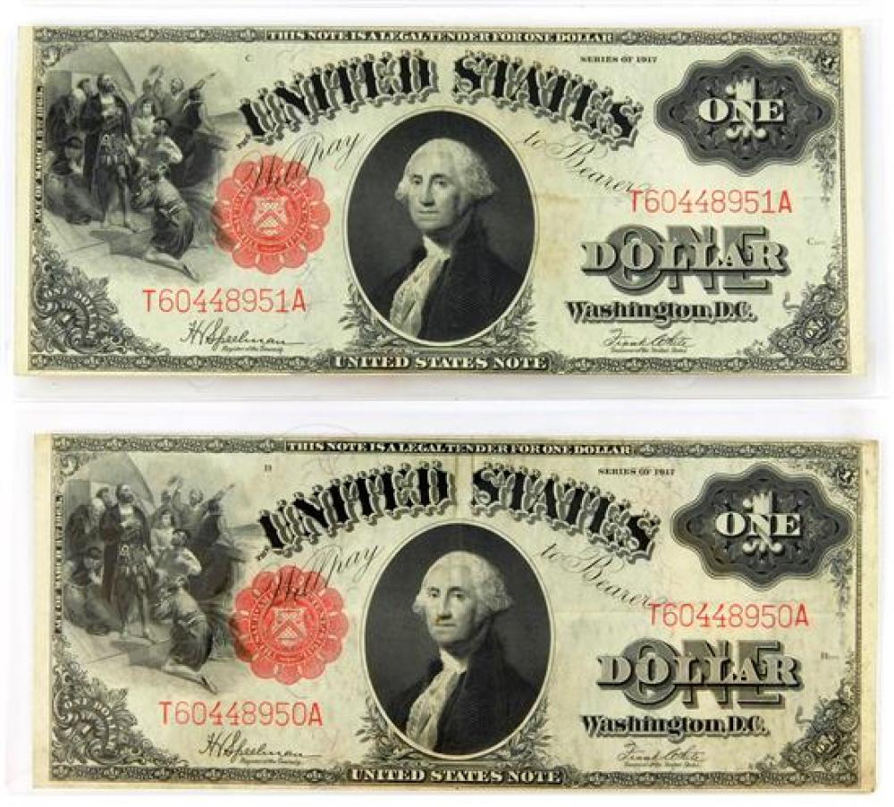 Appraisal: CURRENCY Two US notes series Sequentially numbered Extremely Fine NOTE