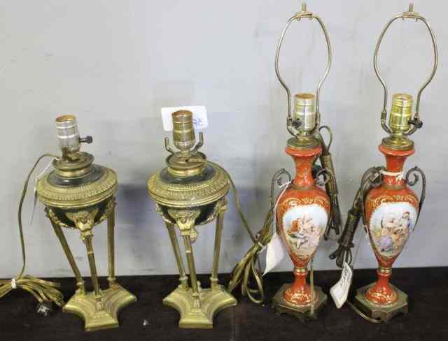 Appraisal: Lamp Lot including Sevres or Dresden StylePorcelain hand painted lamps