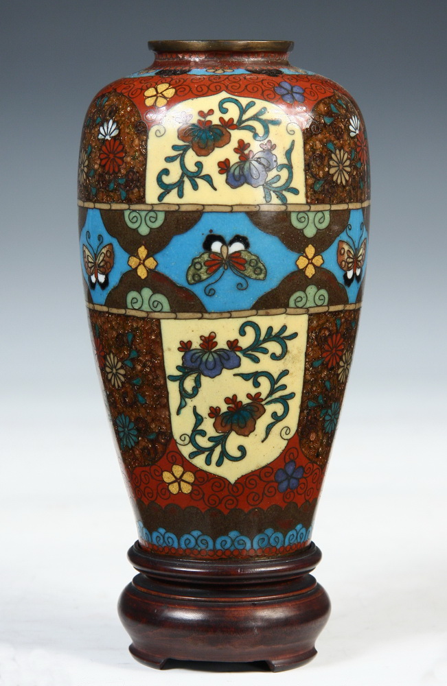 Appraisal: JAPANESE CLOISONNE VASE - Fine Japanese Cloisonne Vase with high