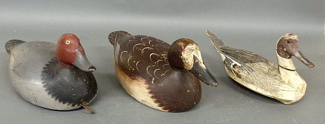 Appraisal: - Three duck decoys including a canvasback example in old