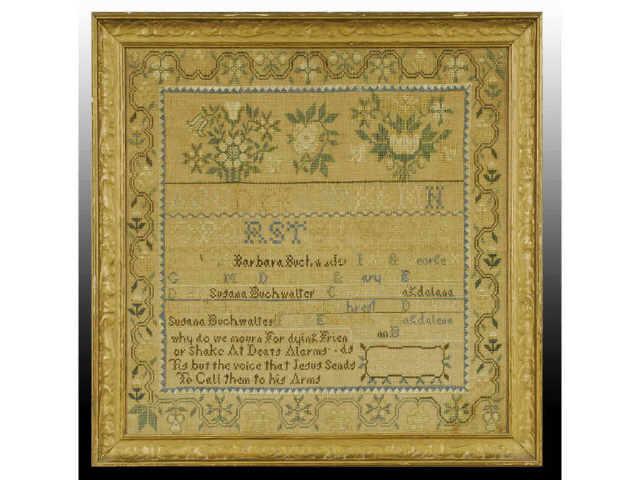 Appraisal: Buchwalter ABC Floral Genealogical Sampler Description Mary Buchwalter Lancaster county