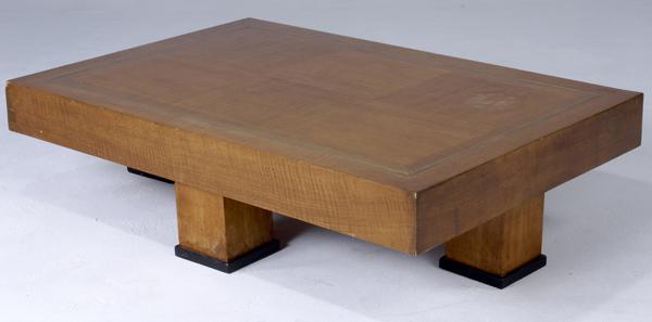 Appraisal: MODERN Massive oak coffee table its patchwork veneer top with