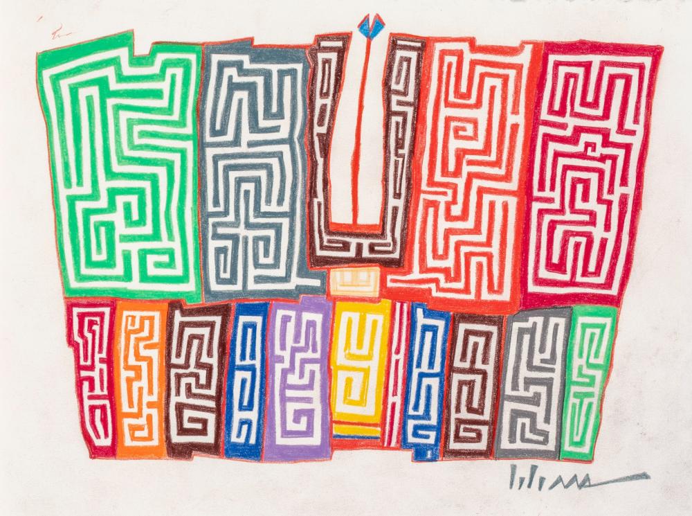 Appraisal: Charles Loloma Hopi - Untitled Abstraction with Paho colored pencil