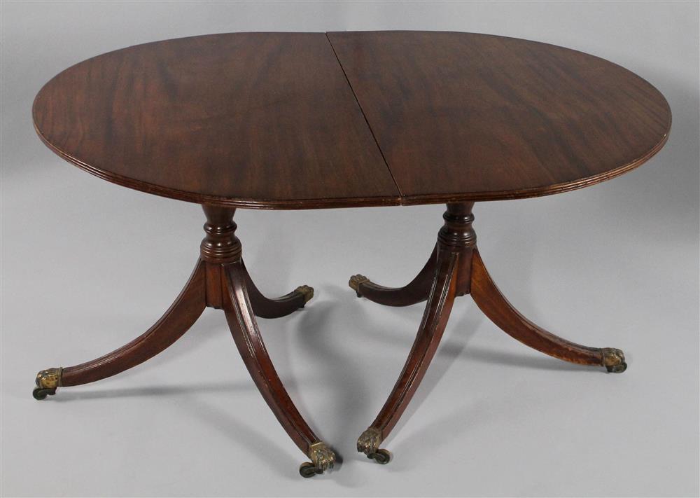 Appraisal: REGENCY STYLE DOUBLE PEDESTAL MAHOGANY BREAKFAST TABLE WITH ONE LEAF