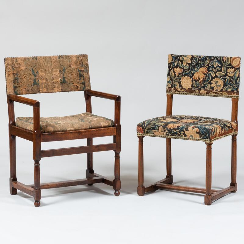 Appraisal: Late Italian Renaissance Style Walnut Armchair together with a Renaissance