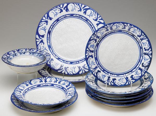 Appraisal: DEDHAM Crackleware twelve plates and bowls in the Clockwise Rabbit