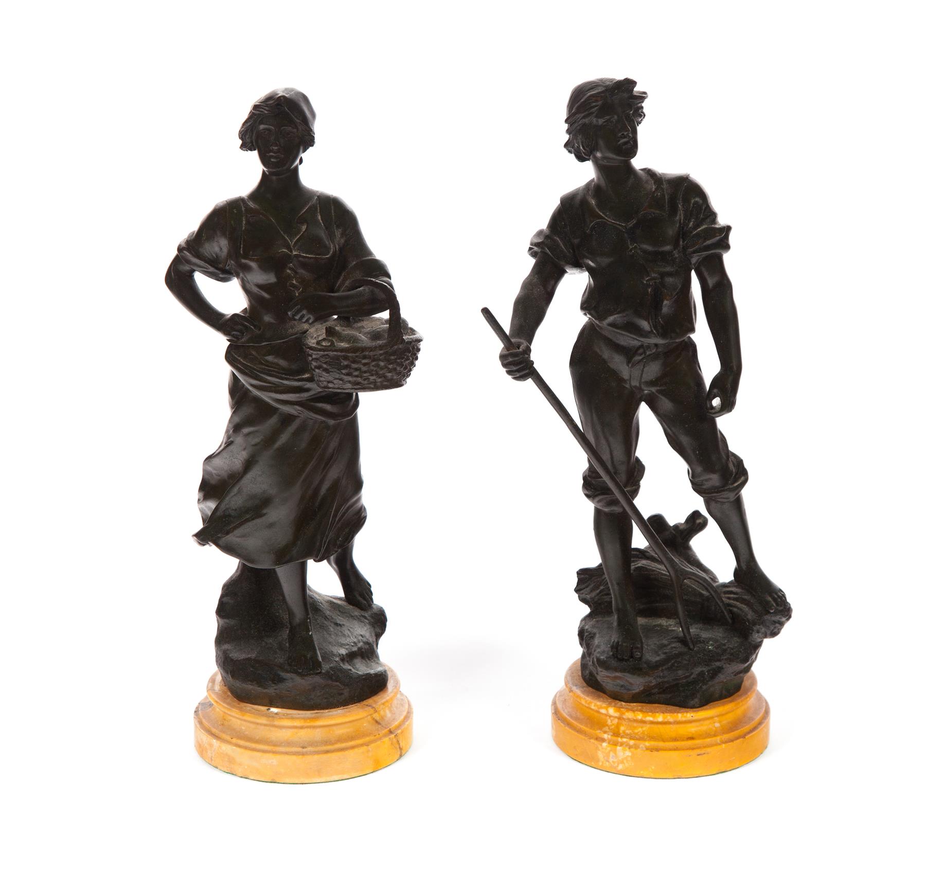 Appraisal: PAIR OF BRONZE FIGURES AFTER E DROUOT First half- th