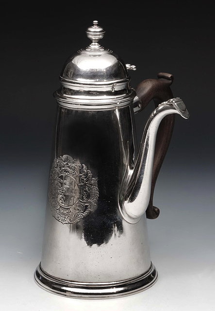 Appraisal: A QUEEN ANNE BRITANNIA STANDARD SILVER COFFEE POT of plain