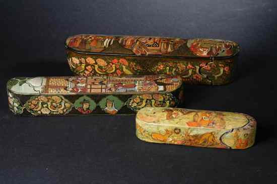 Appraisal: THREE PERSIAN PENCIL BOXES - Largest in long