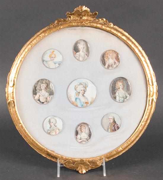 Appraisal: Assemblage of nine French School th century miniature portraits on