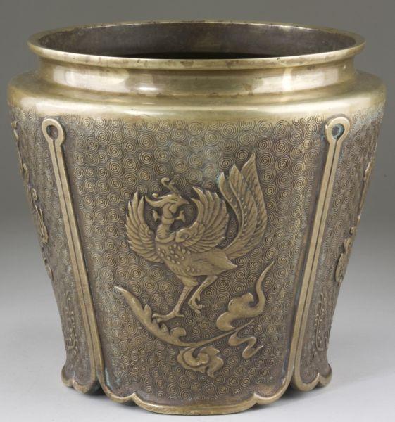 Appraisal: Chinese Bronze Jardiniere early th century tapered form with shaped