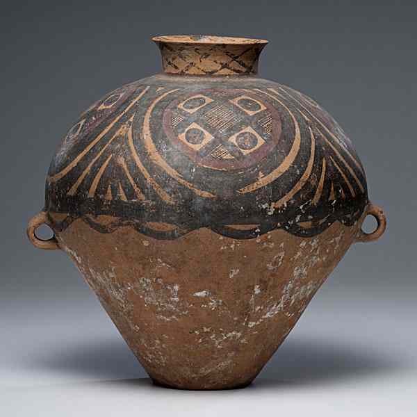 Appraisal: Chinese Neolithic Pot Chinese a neolithic terra cotta two-handled ovoid-form