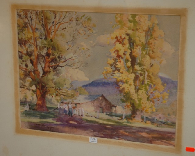 Appraisal: CARLYLE JACKSON FARMHOUSE WITH POPLAR TREE WATERCOLOUR