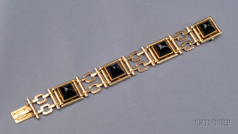 Appraisal: kt Bicolor Gold and Onyx Bracelet c s set with