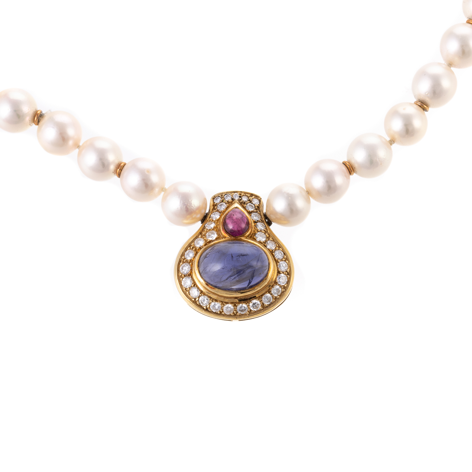 Appraisal: A PEARL NECKLACE WITH RUBY IOLITE PENDANT K yellow gold