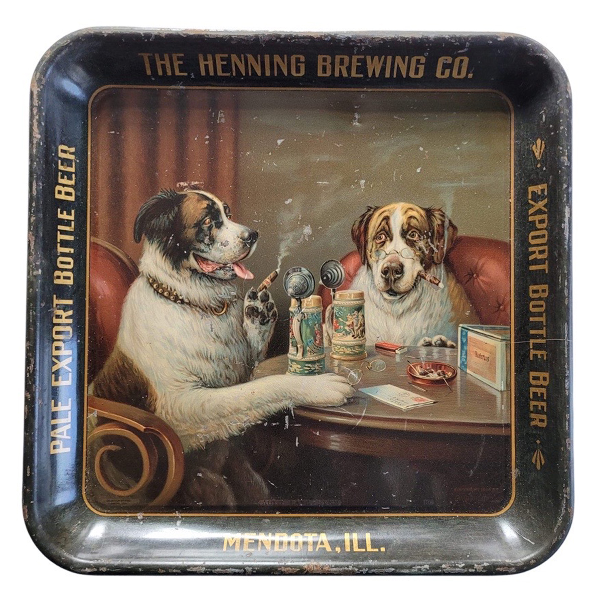 Appraisal: Henning Brewing Dogs Smoking and Drinking Tray POSSIBLY UNIQUEReference n