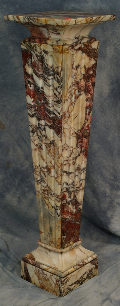 Appraisal: Brown grained marble pedestal inverse tapered square form fluted body