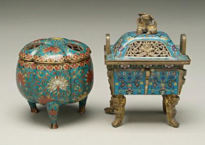 Appraisal: Two Chinese cloisonn eacute censers both gilt bronze one lidded