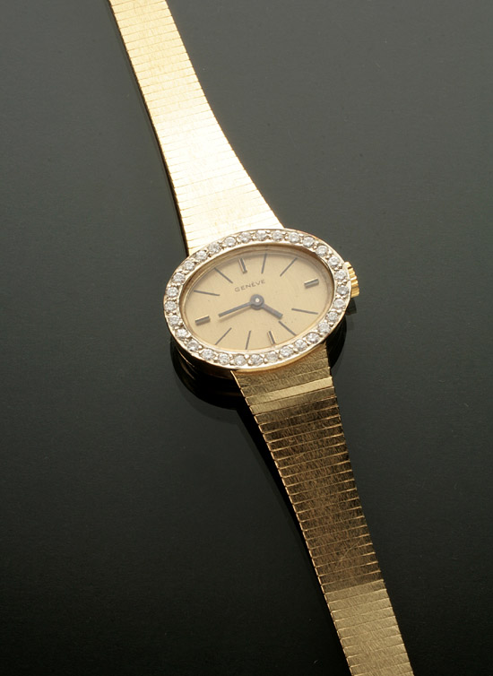 Appraisal: Lady's -Karat Yellow-Gold and Diamond -Jewel Manual-Wind Wristwatch Geneva Swiss