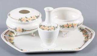 Appraisal: T th C Porcelain Dresser Set White Austrian porcelain paint