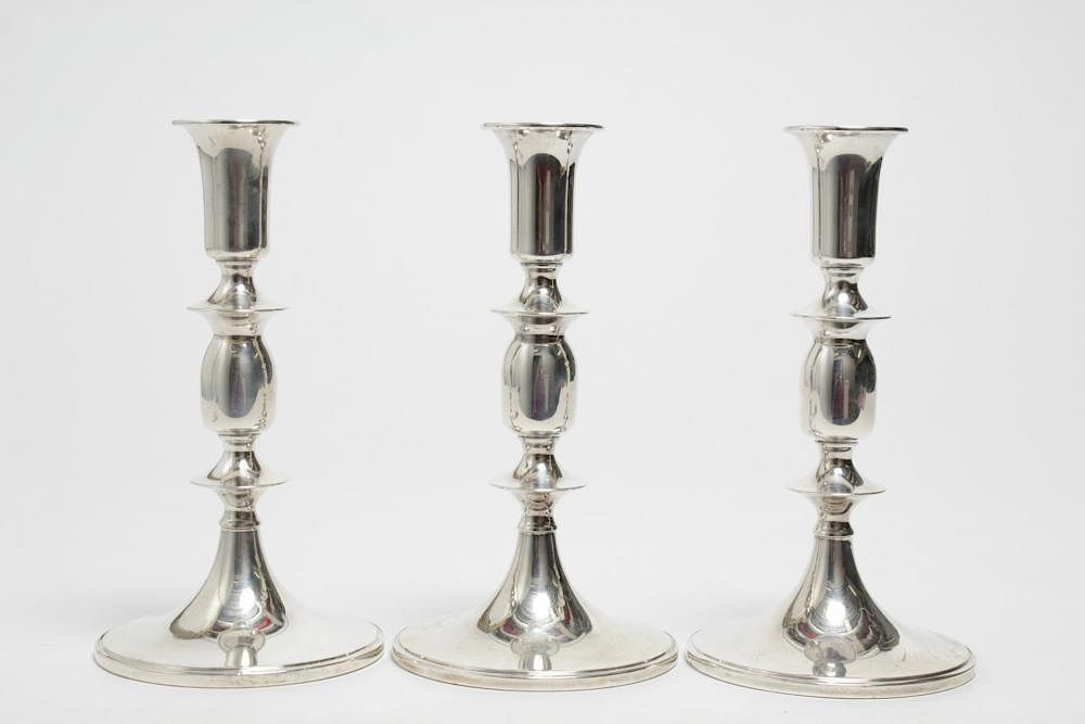 Appraisal: Cartier Sterling Silver Candlesticks Weighted Cartier weighted Sterling silver candlesticks