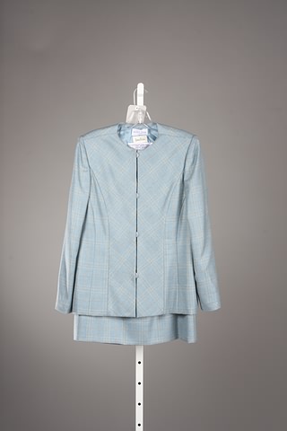 Appraisal: Andr Laug blue glen plaid wool cashmere skirt suit with