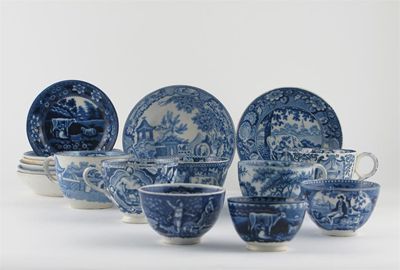 Appraisal: Four blue and white teabowls and saucers and four cups