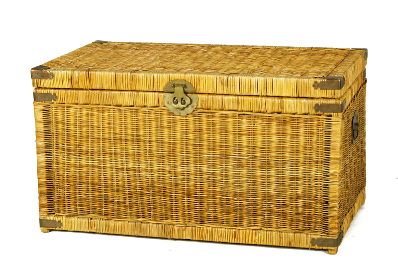 Appraisal: - Chinese Wicker Trunk Chinese wicker trunk brass bound h