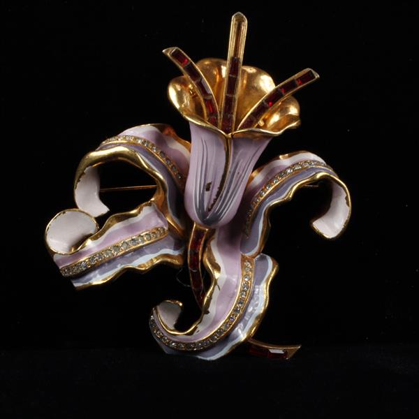 Appraisal: Reja Purple Enamel Gold Tone Japhet Orchid figural flower Brooch