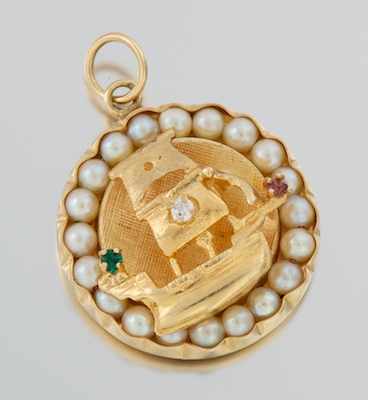 Appraisal: A Ladies' Pearl and Gemstone Ship Pendant or Charm k