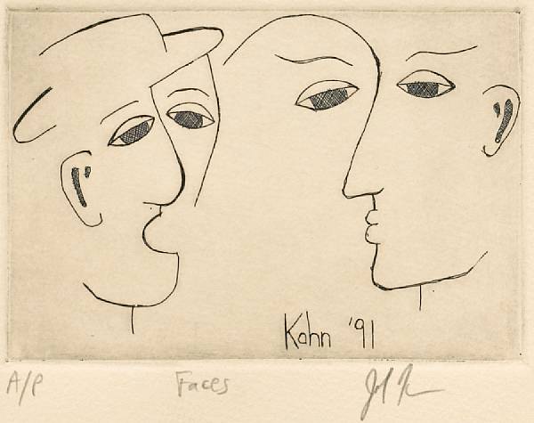 Appraisal: A John Kahn signed artist's proof print titled Faces Depicting