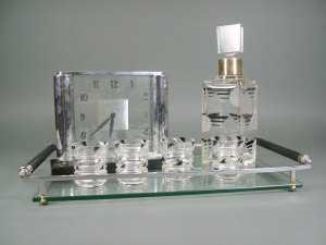 Appraisal: A Swedish Art Deco silver and enamelled glass cocktail set