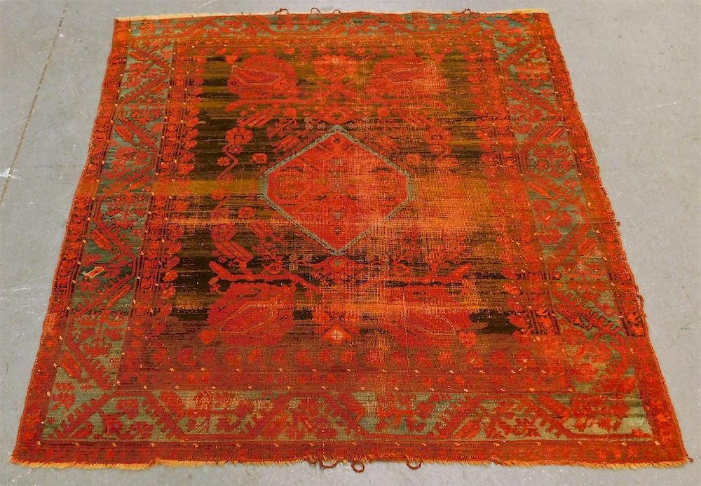 Appraisal: Antique Turkish Square Carpet Rug Turkey Circa Central red tendril